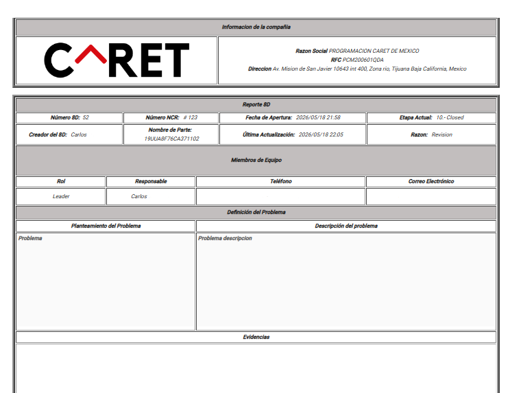 Screenshot del módulo Inspección