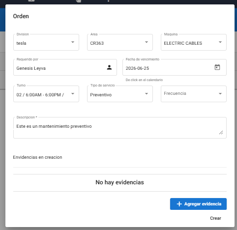 Screenshot del módulo Inspección